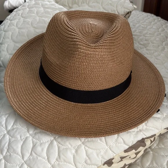 Solar Escape Tan and Black Wide-Brimmed Fedora Hat SPF 50+ - Picture 2 of 6